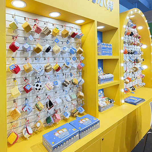 SquarePals exhibition tour Vietnam Hong Kong display of colorful toys at the trade fair.