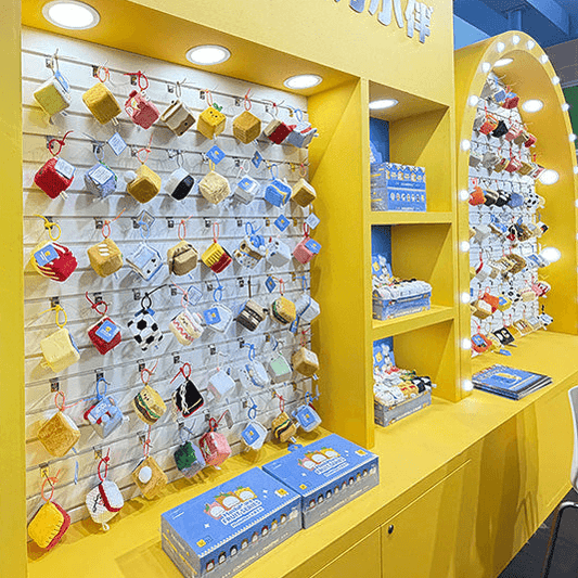 SquarePals exhibition tour Vietnam Hong Kong display of colorful toys at the trade fair.